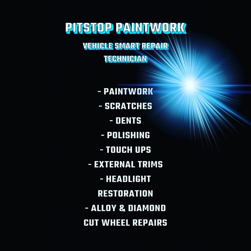 The services we offer: Paintwork, Scratches, Dents, Polishing, Touch Ups, External Trims, Headlight Restoration, Alloy and Diamond Cut Wheel Repairs